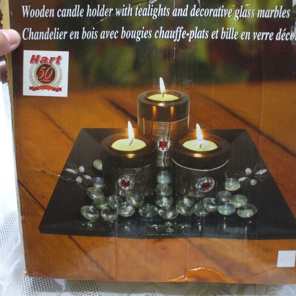 Wooden Candle Holder with Tealights and Decorative - Picture 3 of 4
